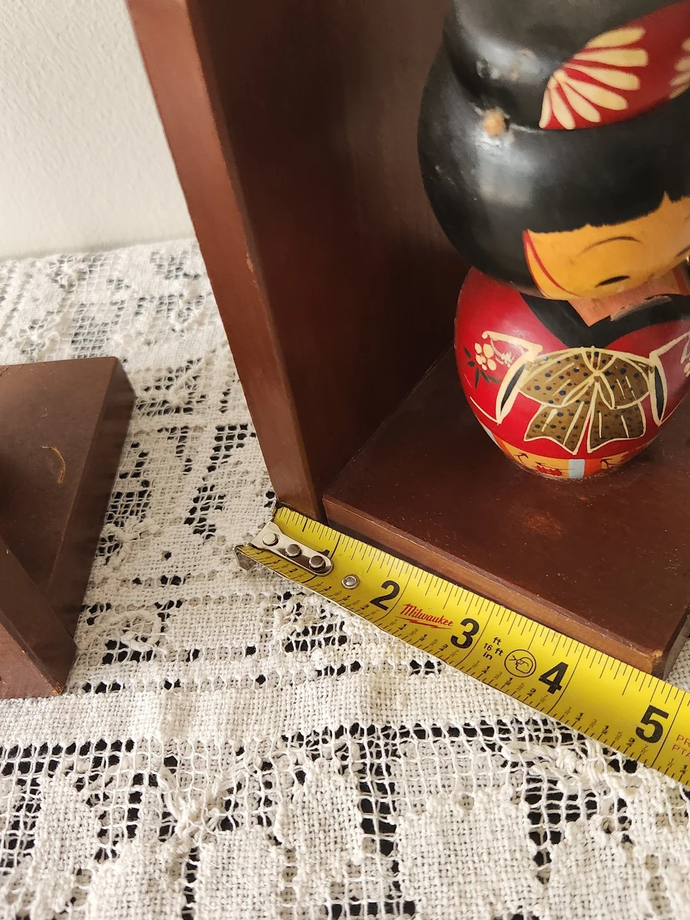 Vintage Hand-Painted Red and Green Kokeshi Doll Pair - Home Accents